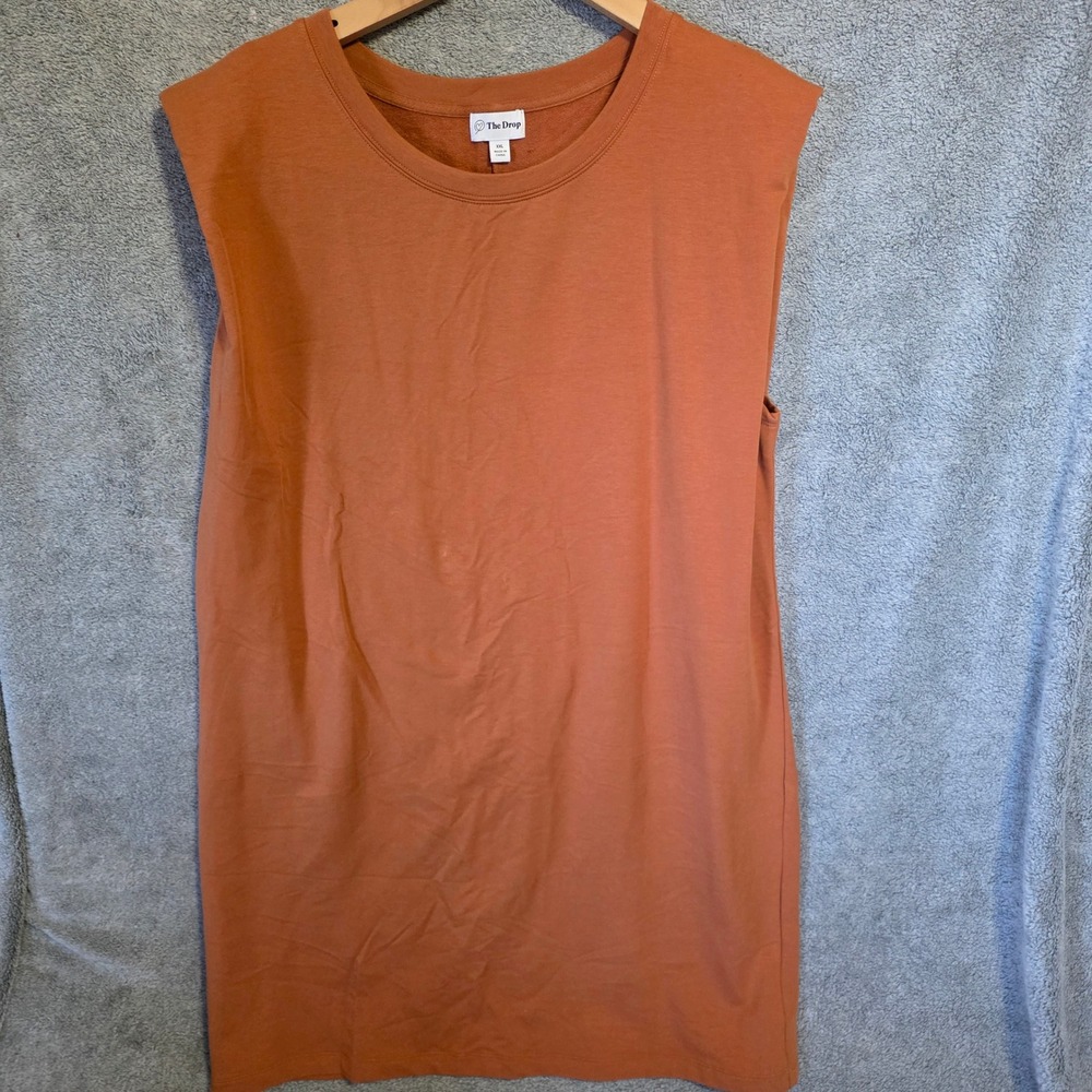 The Drop Women Rust Orange‎ Padded Shoulder Muscle Tee Dress XXL Cotton Modal